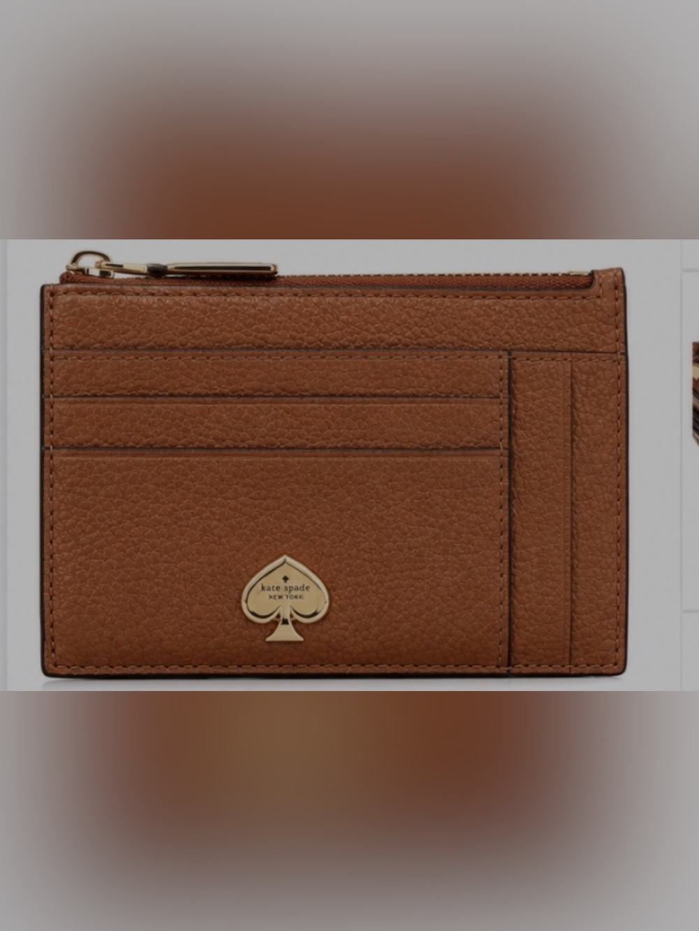 kate spade Brown Pebbled Leather Card Case with Gold Spade Accent NWT